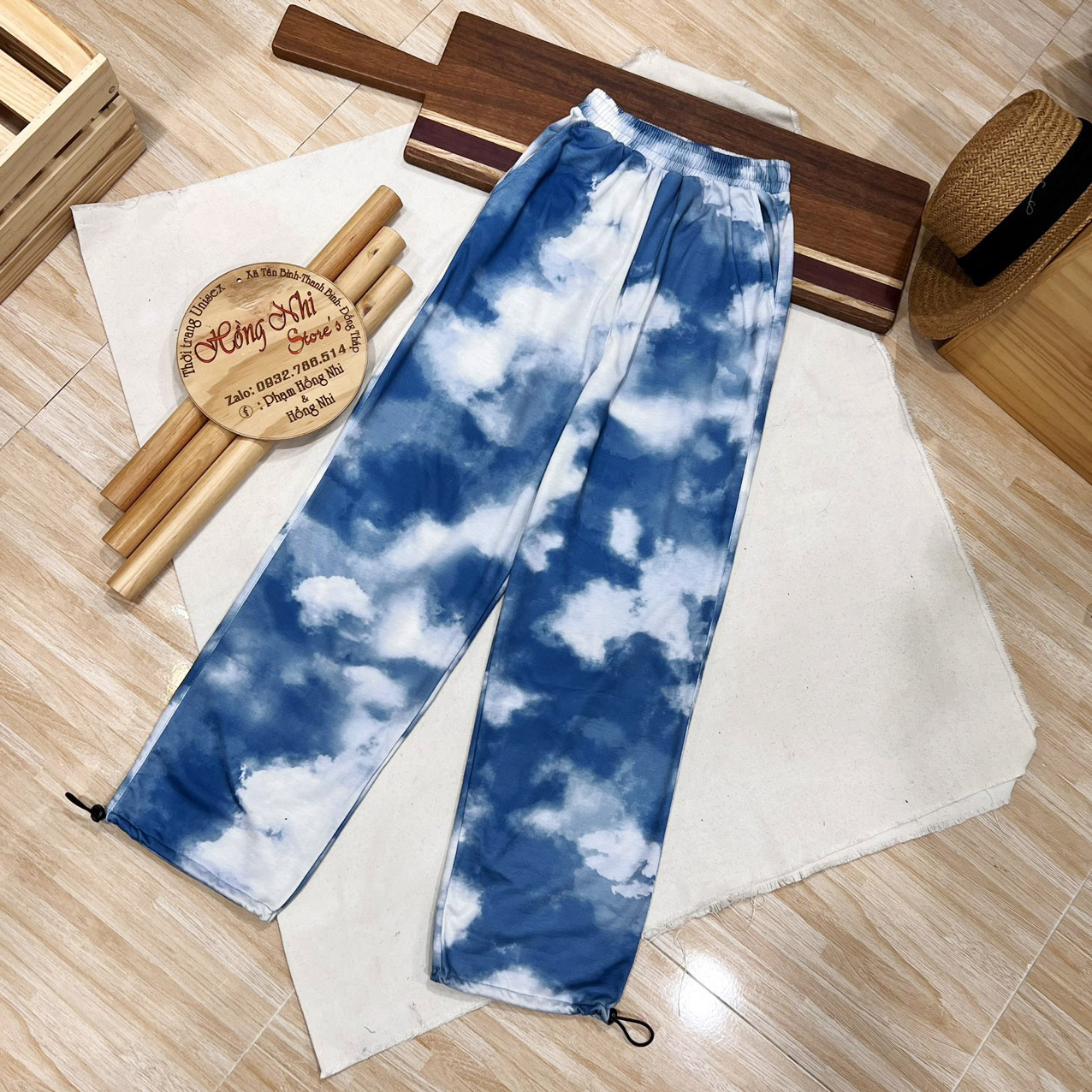 Quần Jogger 3D Ulzzang Unisex Jogger Loang Màu Dây Rút Lai Ống Rộng Xanh Đậm V2 - MM - M