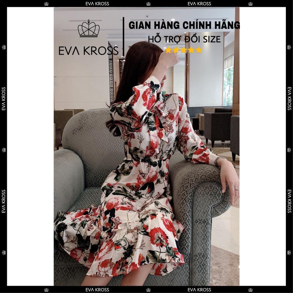 Đầm suông lụa hoa vintage chun eo EKS110