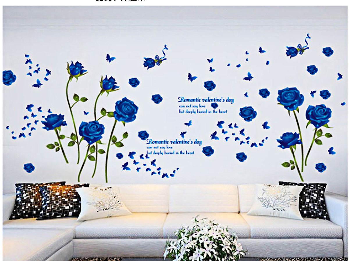 Decal dán tường hoa hồng xanh sk9195b