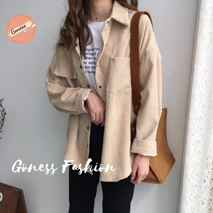 Áo sơ mi nữ Goness dáng bomber phong cách khoác ulzang Hàn Quốc chất liệu nhung tăm đẹp AS02