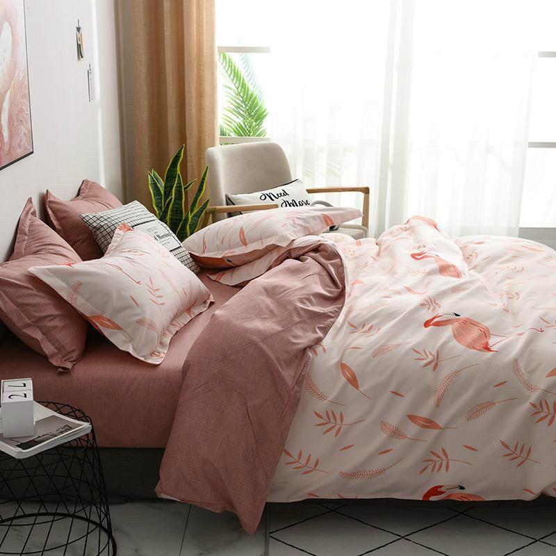 Bộ chăn ga Cotton Poly Họa tiết Hạc Cam - Hàng Nhập Khẩu