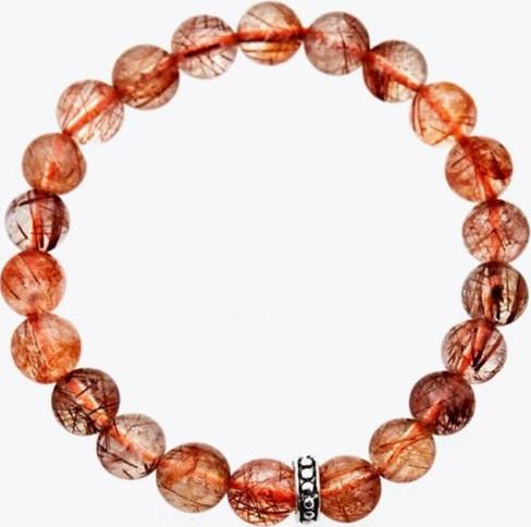 Vòng Tay Đá Thạch Anh Tóc Đỏ Charm Bạc Thái - Hỏa Thổ