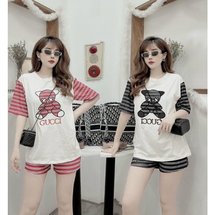 SÉT BỘ THỂ THAO FORM RỘNG GẤU SỌC THÊU CAO CẤP