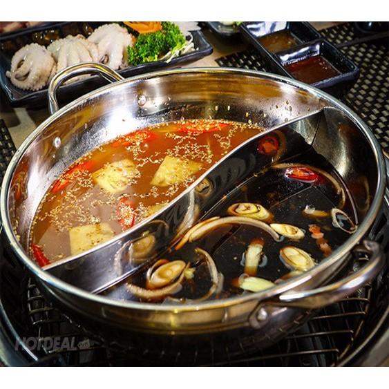 Nồi Lẩu Inox 2 Ngăn HOTPOT tặng kèm nắp kính nấu được bếp từ