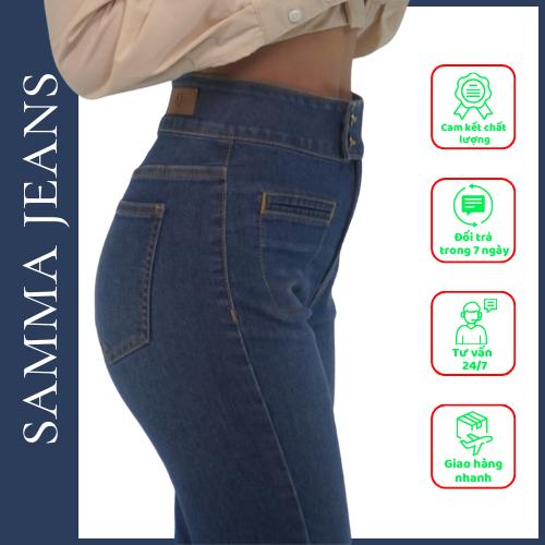 Quần jean nữ Ống Rộng SJP06 Quần bò gấu Bản To, quần bò Baggy nữ phom Suông chất jeans Co Giãn, thương hiệu Samma Jeans - BLUE