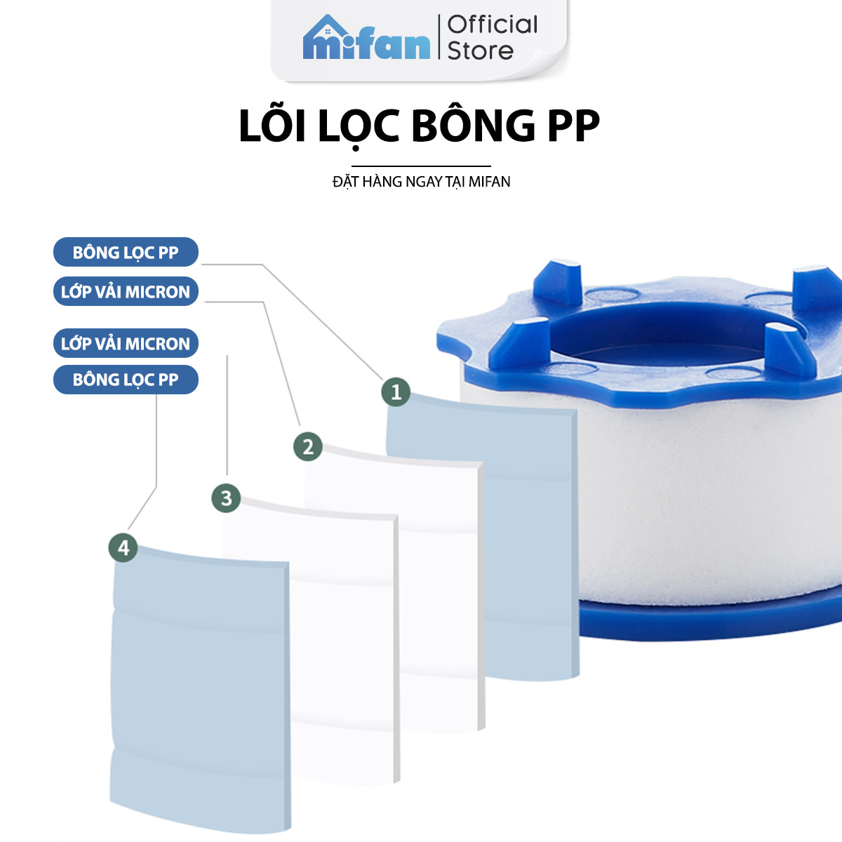 Đầu vòi rửa bát tăng áp lọc nước Mifan -  Lõi PP loại bỏ cặn bẩn, clo, màu và mùi, cổ xoay 360 bồn rửa chén