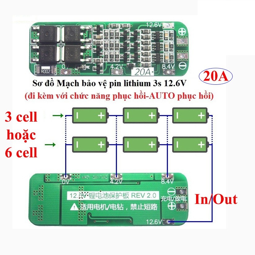 MẠCH SẠC VÀ BẢO VỆ PIN 12.6V 3S 20A CHUYÊN DỤNG ĐÓNG PIN 3S