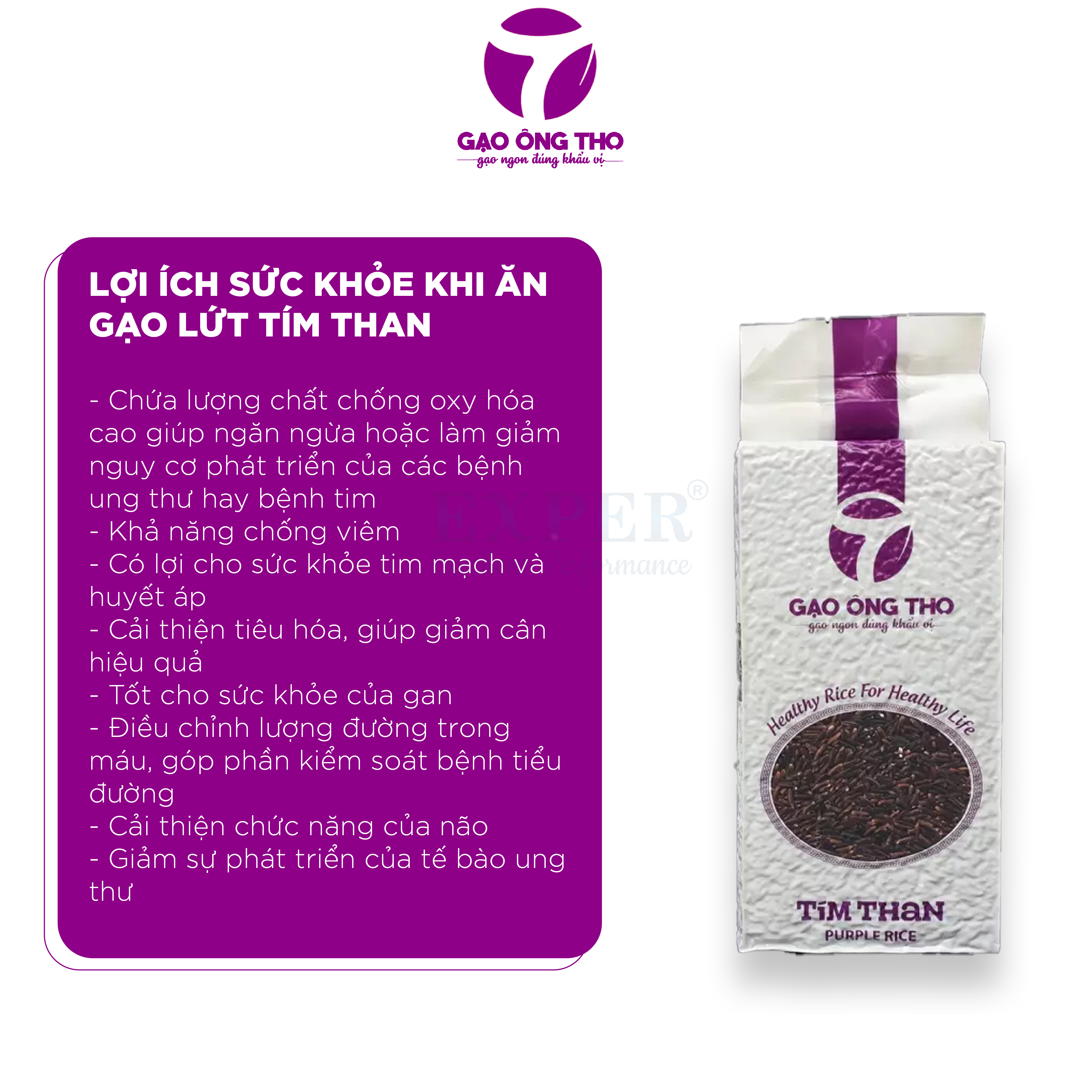 Gạo Lứt Tím Than Túi 1Kg - Gạo Ông Thọ - Thơm mềm dẻo, tốt cho sức khỏe