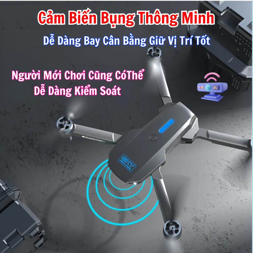 Máy Bay Flycam Camera 4K E88 Max 2024 Cao Cấp Động Cơ Không Chổi Than Siêu Bền Tránh Va đập, 2 Camera có cảm biến bụng giữ thăng bằng khi bay - Hàng Chính Hãng