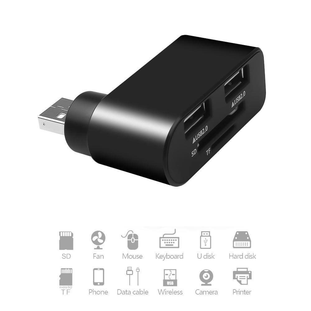 Hub chia 2 cổng USB 2.0 có đầu đọc thẻ TF SD chuyên dụng