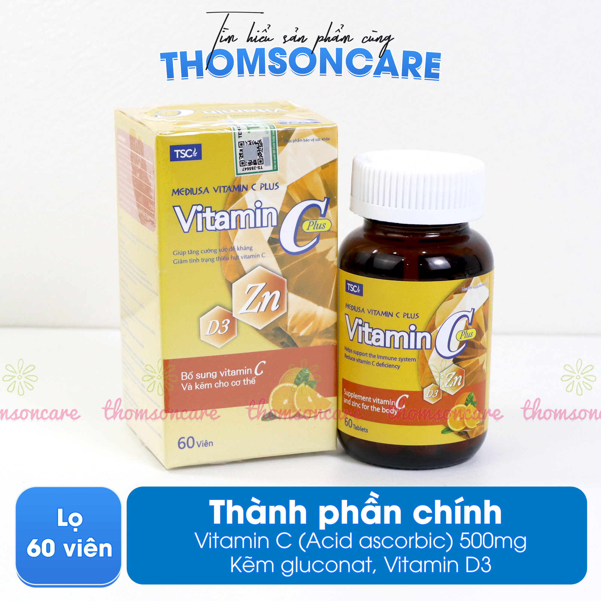 Combo viên uống tóc chắc khỏe, đẹp da Lcystine 60v, DHC Biotin 30v, Vitamin C có thêm Kẽm 60v - Bổ sung dưỡng chất cho da và tóc , bổ sung vitamin C và kẽm - Thomsoncare