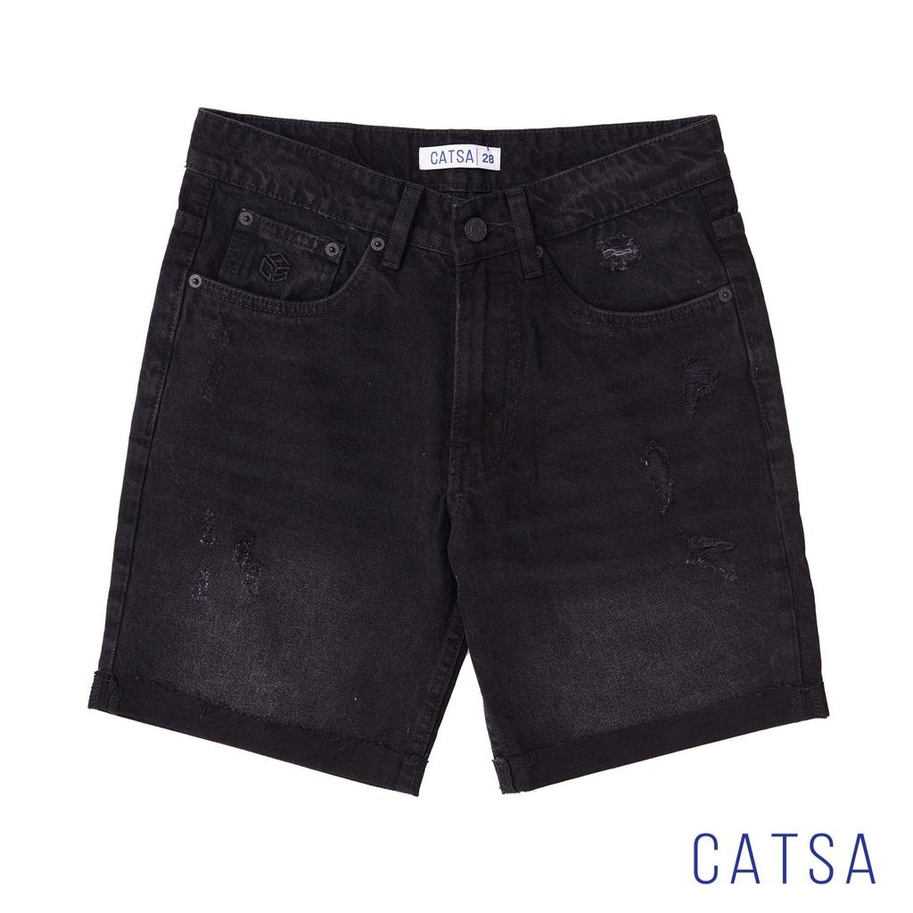 Quần lửng jeans đen CATSA chất liệu jeans cotton mặc thoải mái, co giãn nhẹ, thoải mái vận động QSM038