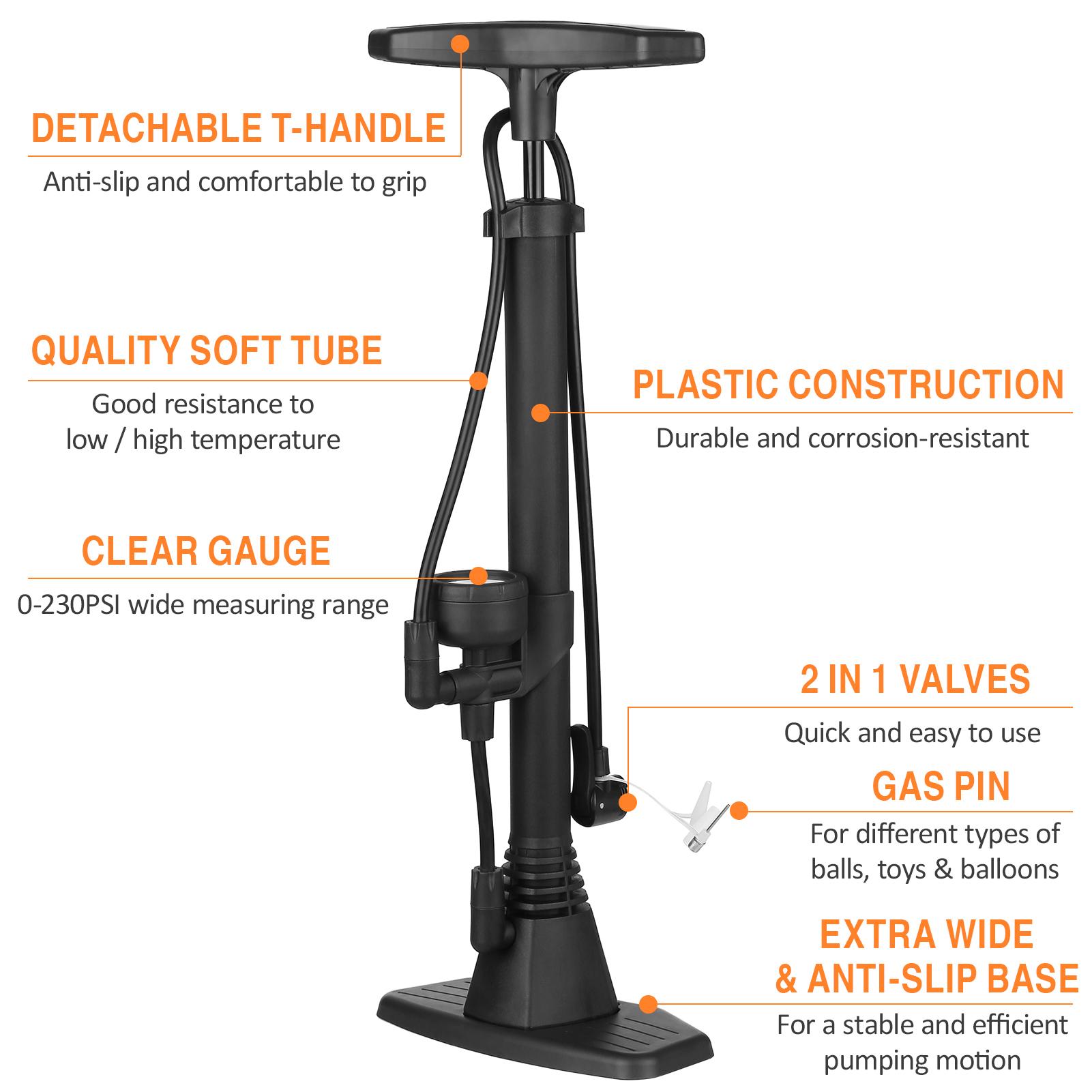 Máy Bơm Sàn Xe Đạp Có Thể Tháo Rời Dành Cho Xe Đạp 230Psi Với Máy Đo Presta & Schrader Van Lốp