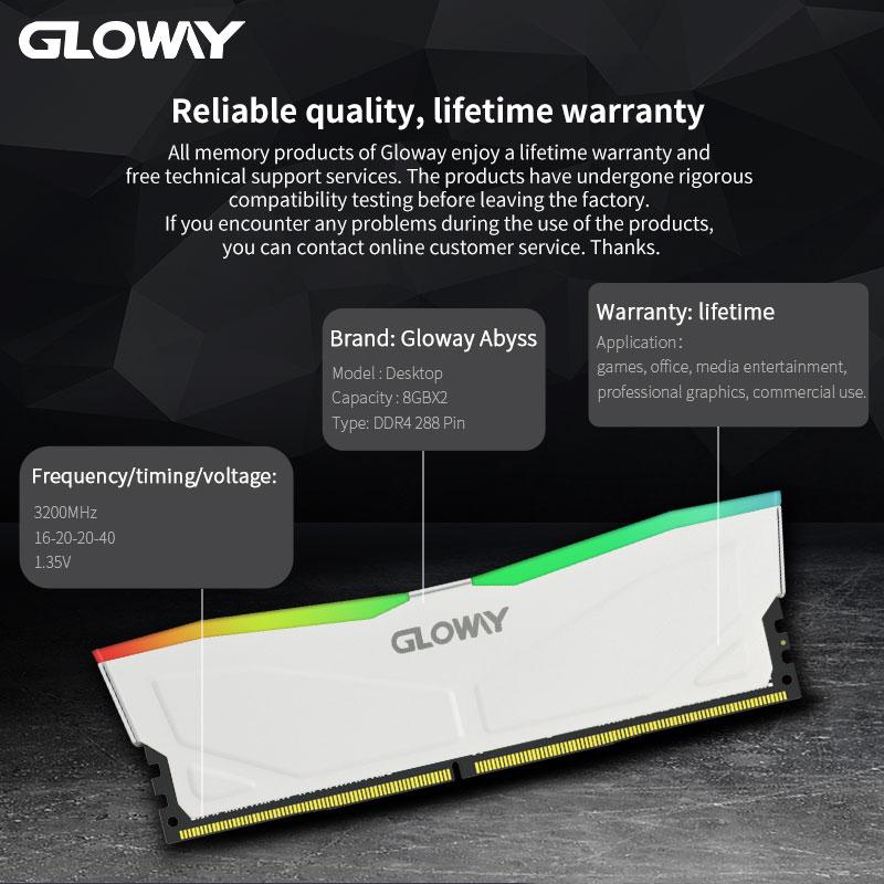 GLOWAY MEMORIA RAM DDR4 3200MHz RGB 3600MHz 32GB cho thời gian bảo hành máy tính để bàn