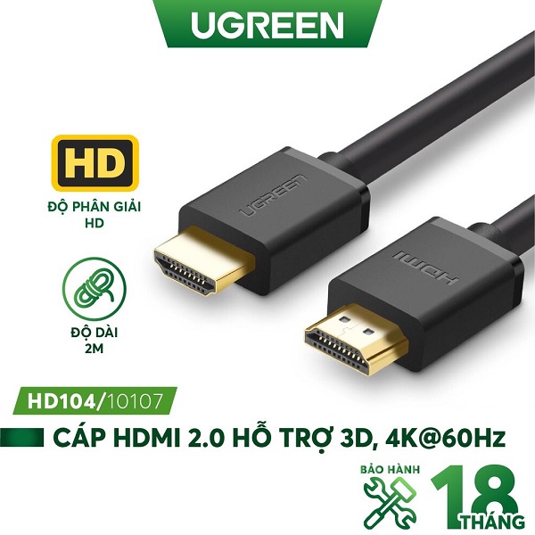 Dây Cáp HDMI Ugreen 1.4 Lõi Đồng 19+1, Độ dài từ 1.5M Ugreen 4k 2k cao cấp - hàng chính hãng