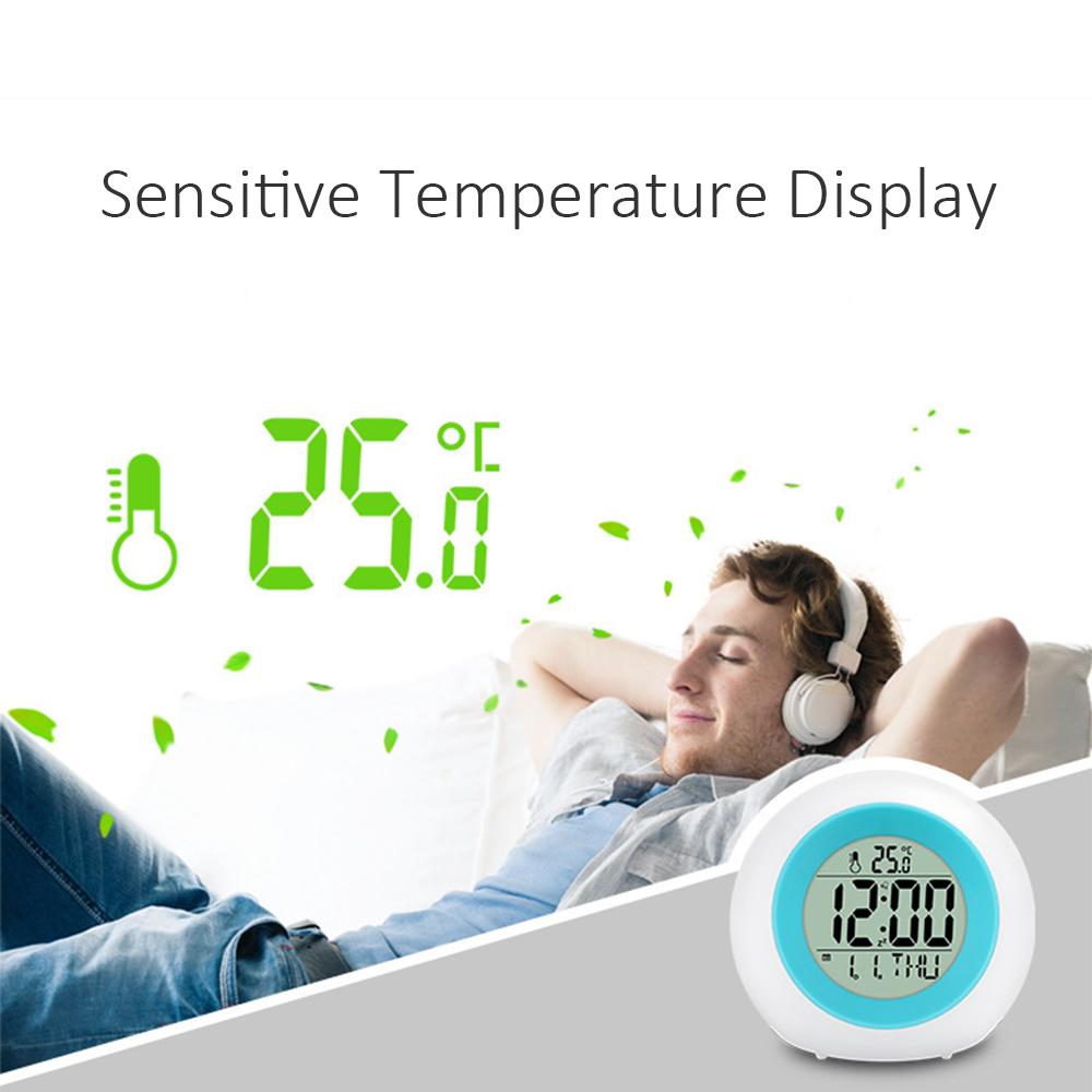 Multi-functional LED Table Alarm Clock 7 Colors Changing Digital Wake up Clock Touching Control Child Bedside Night