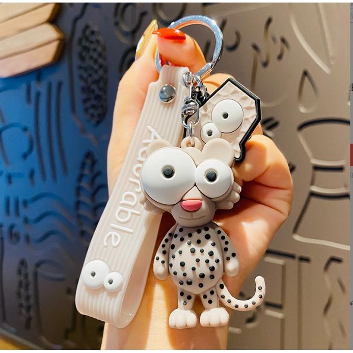 Móc khóa sử tử, báo đốm và voi mắt lồi ngộ nghĩnh dễ thương PVC loại tốt