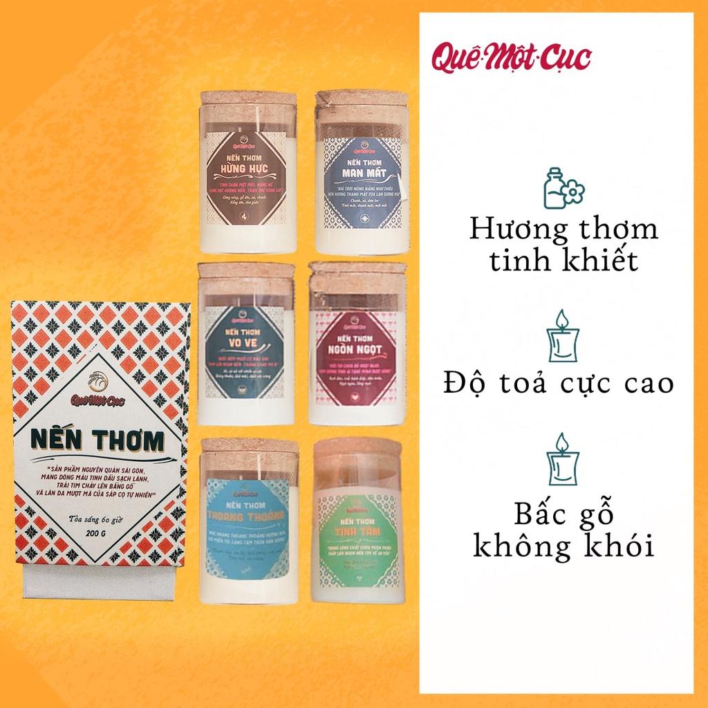 Nến thơm phòng cao cấp, thư giãn, trang trí Nến thơm đẹp tinh dầu thiên nhiên xuất khẩu bấc gỗ QUÊ MỘT CỤC 200g