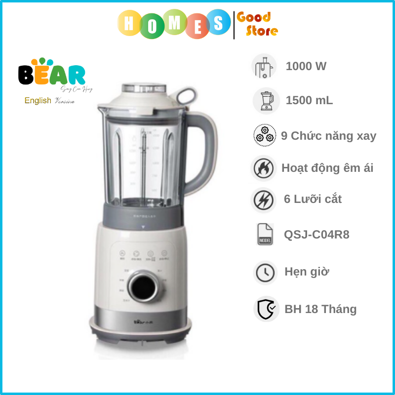 Máy Làm Sữa Hạt Cách Âm Bear PBJ-B10U5 8 Chức Năng Xay Nấu - Hàng Nhập Khẩu