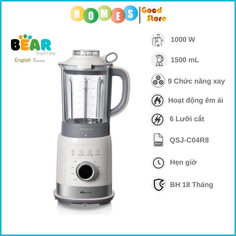 Máy Làm Sữa Hạt Cách Âm, Máy Xay Nấu Sữa Hạt BEAR PBJ-B06K8 Dung Tích 1 Lít Công Suất 1000 W - Hàng Nhập Khẩu