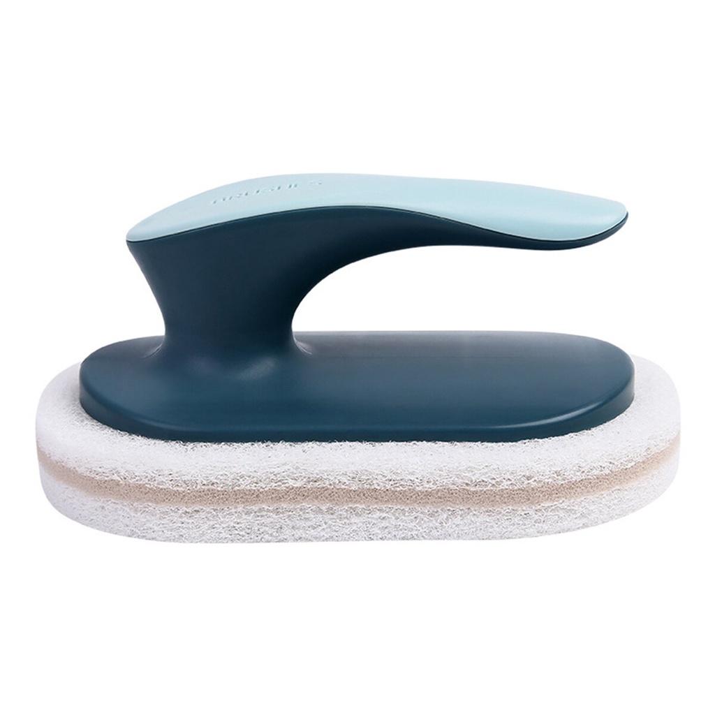 Cleaning Brush, Portable Household Sponge Brush with Handle for Kitchen Bathroom, Yellow/Dark Blue/White