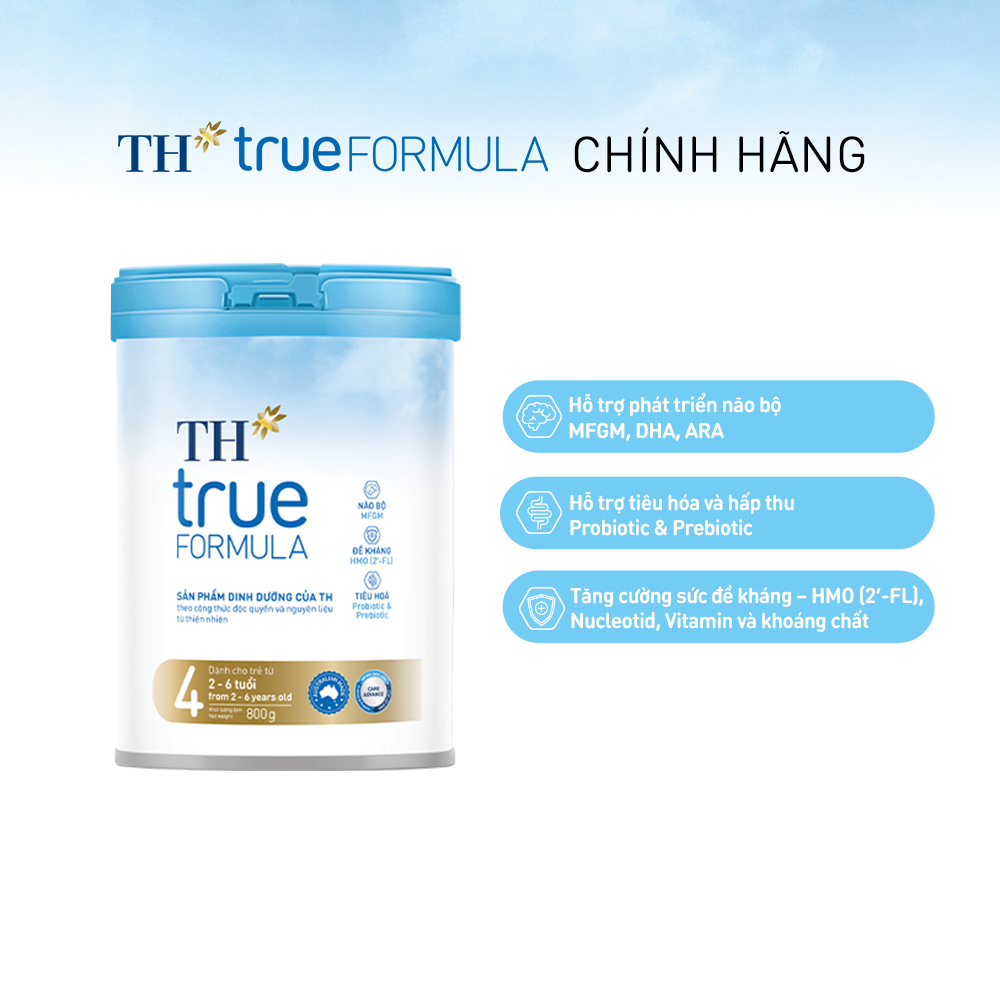 Thùng 6 hộp sản phẩm dinh dưỡng công thức cho trẻ từ 2 đến 6 tuổi TH True Formula 4 800g (800g x 6)