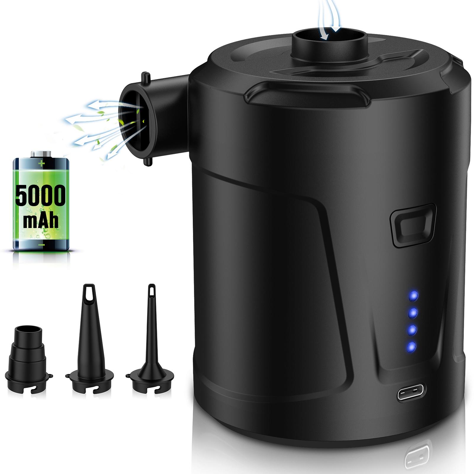 Electric Air Pump Rechargeable Air Mattress Pump Fast Air Inflator with 3 Nozzles for Camping Inflatable Mattresses Air Beds Boats Inflatable Sofas Round Black