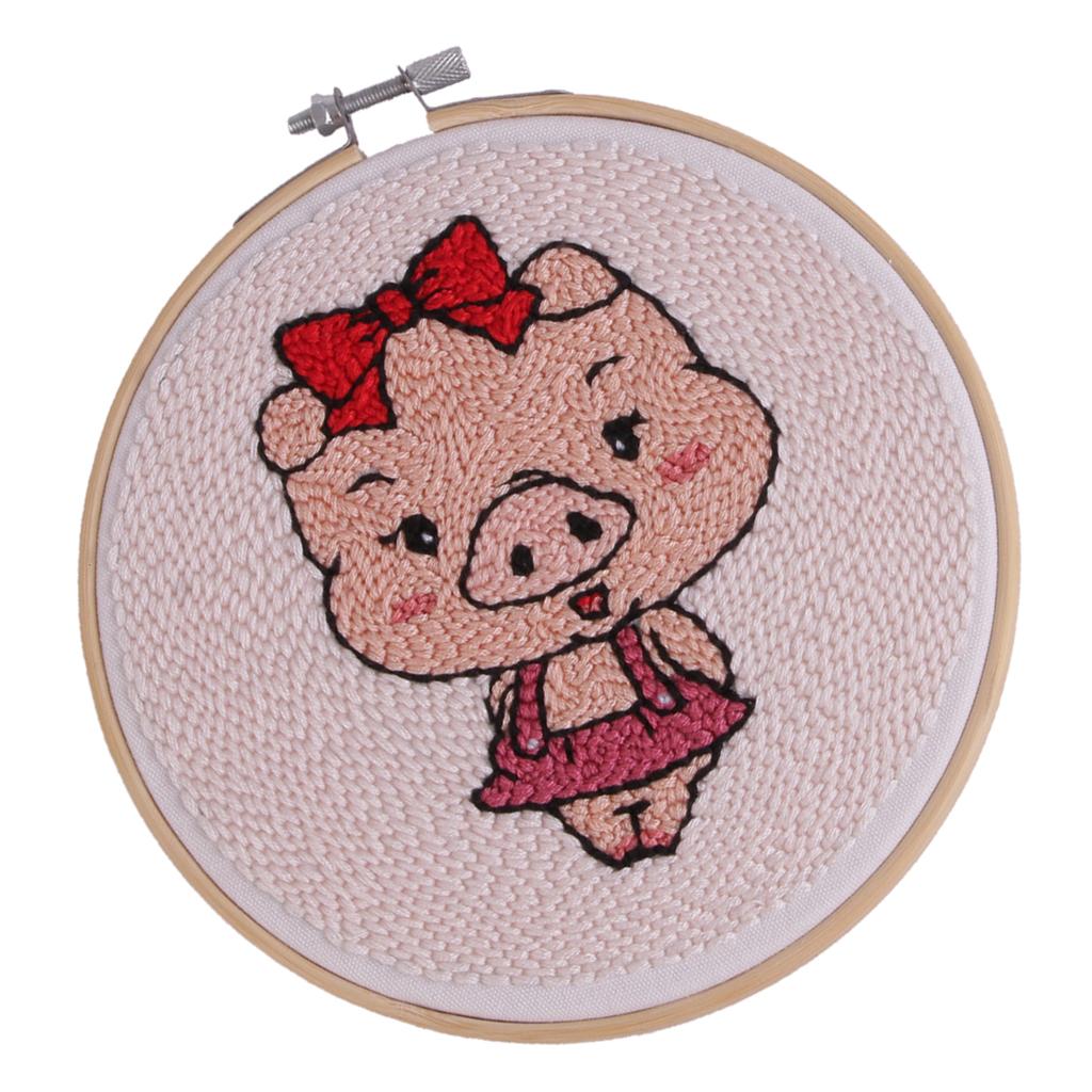 2 Sets Punch Needle Embroidery Kit Soft Yarn DIY Needlework Lovely Animal 15cm