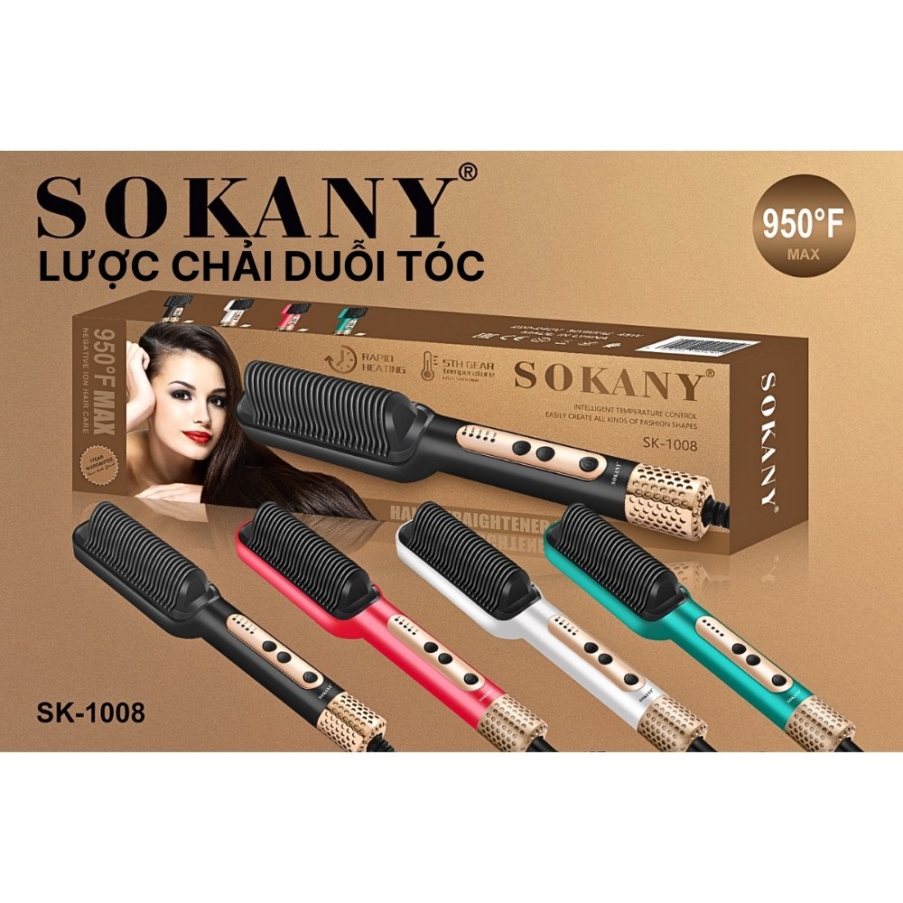 Lược điện tạo kiểu ion âm SOKANY SK-1008, 5 chế độ nhiệt cho các kiểu tóc khác nhau, giúp tóc siêu thẳng, chuẩn salon tại nhà - HÀNG CHÍNH HÃNG