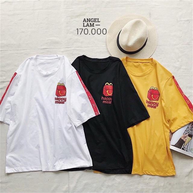Áo tay lỡ unisex nam/nữ in chữ HAPPY MEAL. Ảnh thật trải sàn. Áo tay lỡ form rộng. Áo thun unisex chất thun cotton tici 365. HÀNG MAY TRỰC TIẾP TẠI VIỆT NAM.