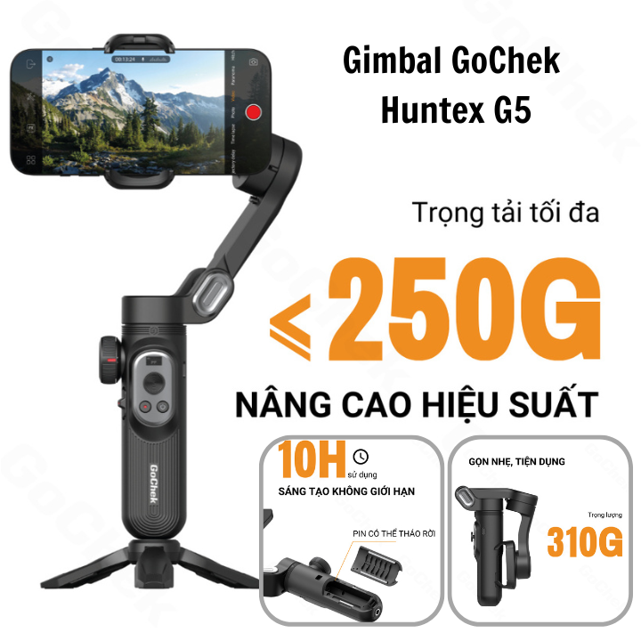 Gimbal Sothing Gocheck Huntex G5 Quay Video Sáng Tạo, Tay Cầm Chống Rung Tracking livestream Cho Điện Thoại- Hàng Chính Hãng