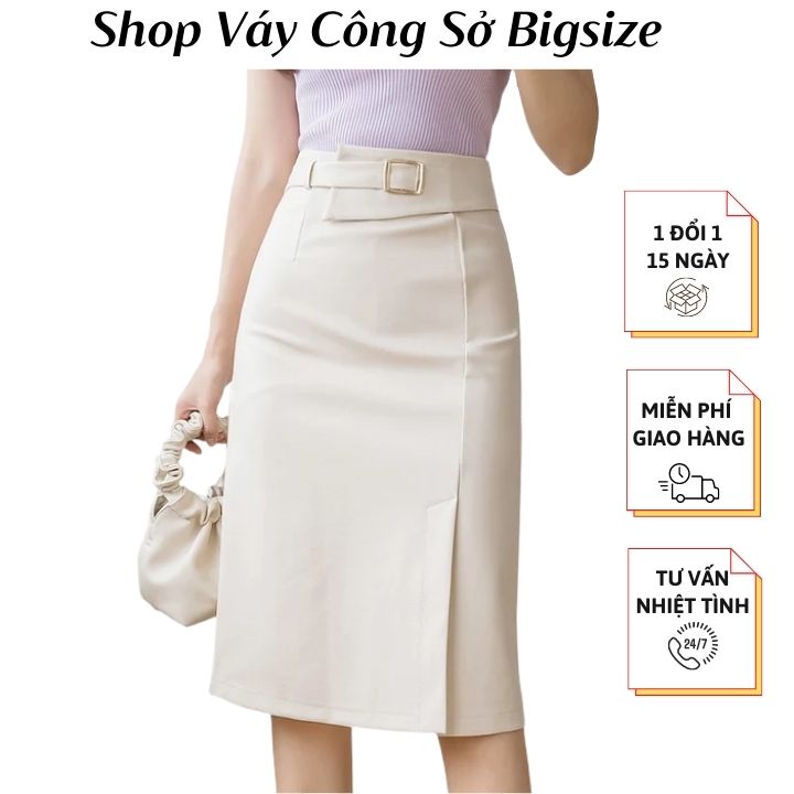 Chân váy bút chì công sở lưng cao dài qua gối vải kaki thun co giãn - Shop váy công sở bigsize CV0026