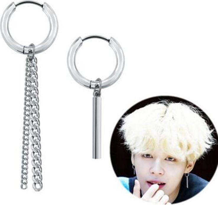 Bông tai nam Kpop thả xích cá tính 1 đôi bất đối xứng
