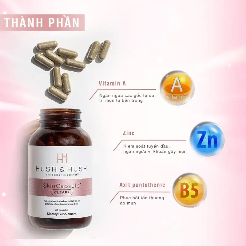 Viên Uống Trị Mụn Hush And Hush SkinCapsule Clear+ 60 viên