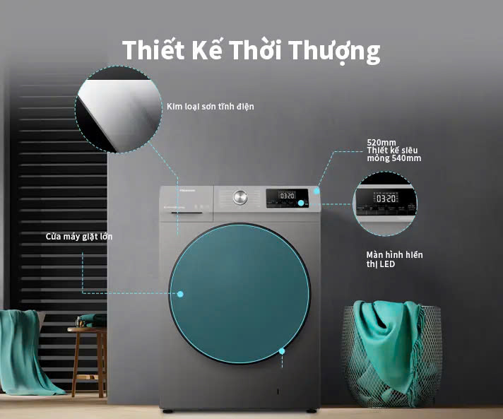 Máy giặt sấy 2IN1 Hisense Inverter 10.5kg WDQA1043BT sạch khuẩn 99.9%, bảo hành 3 năm - HÀNG CHÍNH HÃNG