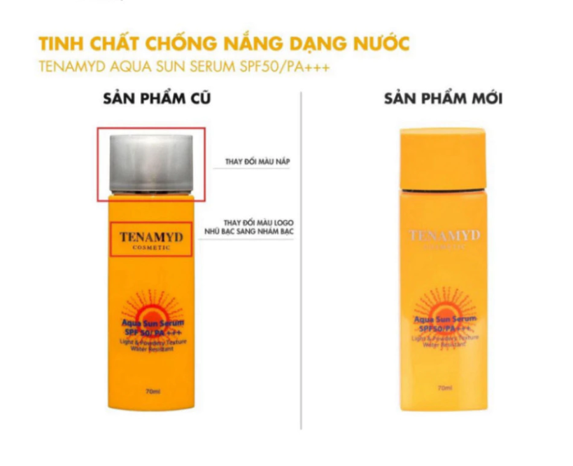 Tinh chất chống nắng dạng nước TENAMYD Aqua Sun Serum SPF50/PA+++ 70ml, nâng tone nhẹ