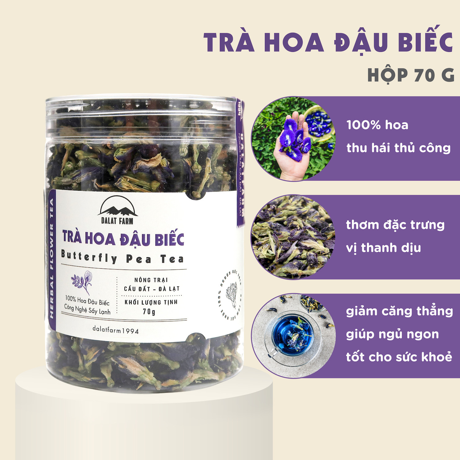 Trà Hoa Đậu Biếc DalatFarm - Hộp 70g