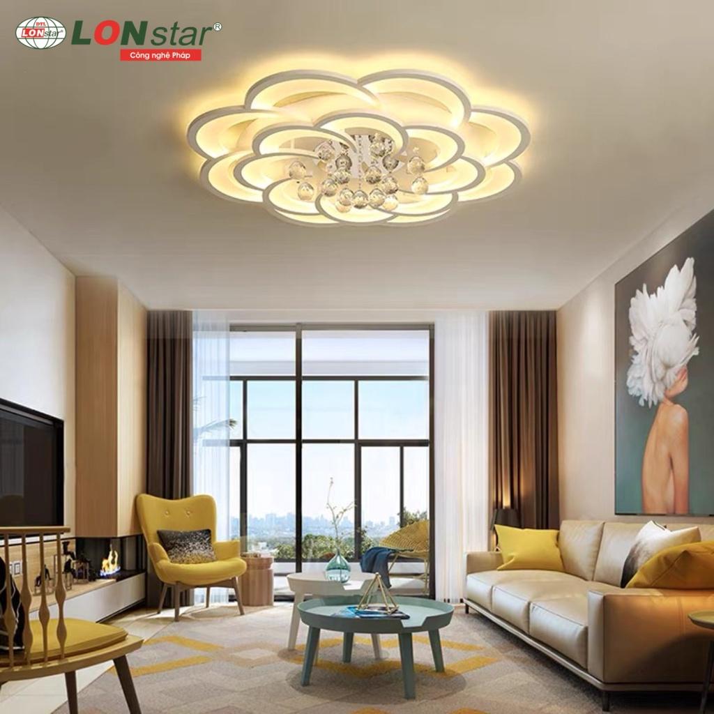 Đèn Ốp Trần Trang Trí Phòng Khách LONstar 20 Cánh Hoa Mai Thả Pha Lê ,Phong Cách Hiện Đại,3 Chế Độ Ánh Sáng