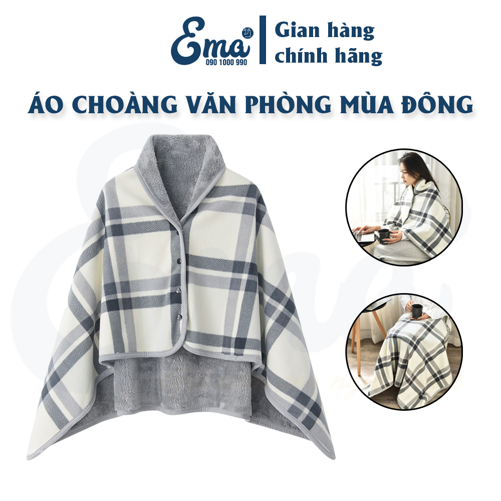 Áo choàng văn phòng kiêm chăn công sở 2 lớp dày dặn, chăn flannel, chăn cài cúc, chăn khăn choàng văn phòng