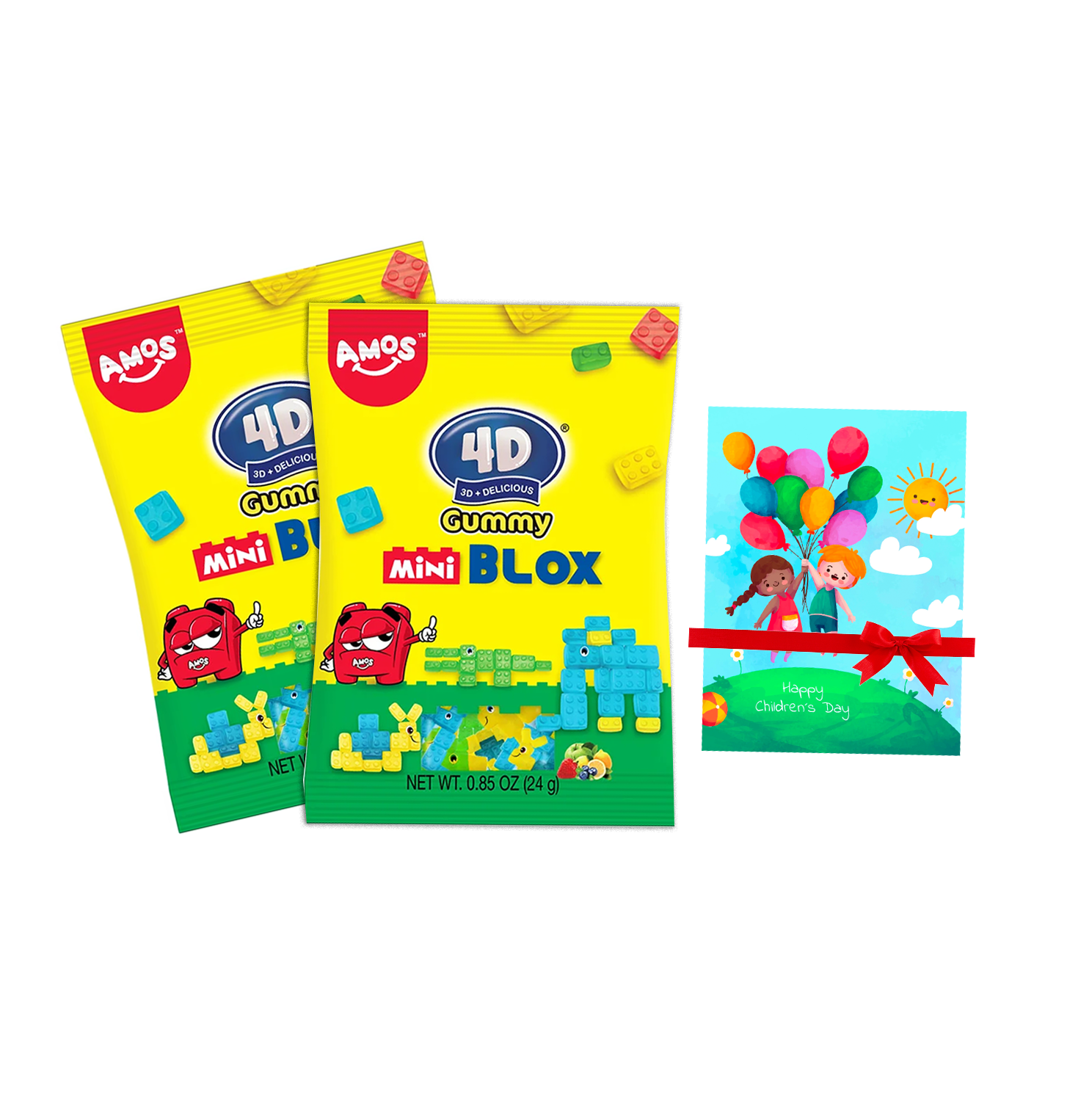 Combo 2 Gói Kẹo Dẻo Xếp Hình Amos Gummy Mini Blox Gói 24g - Tặng Thiệp