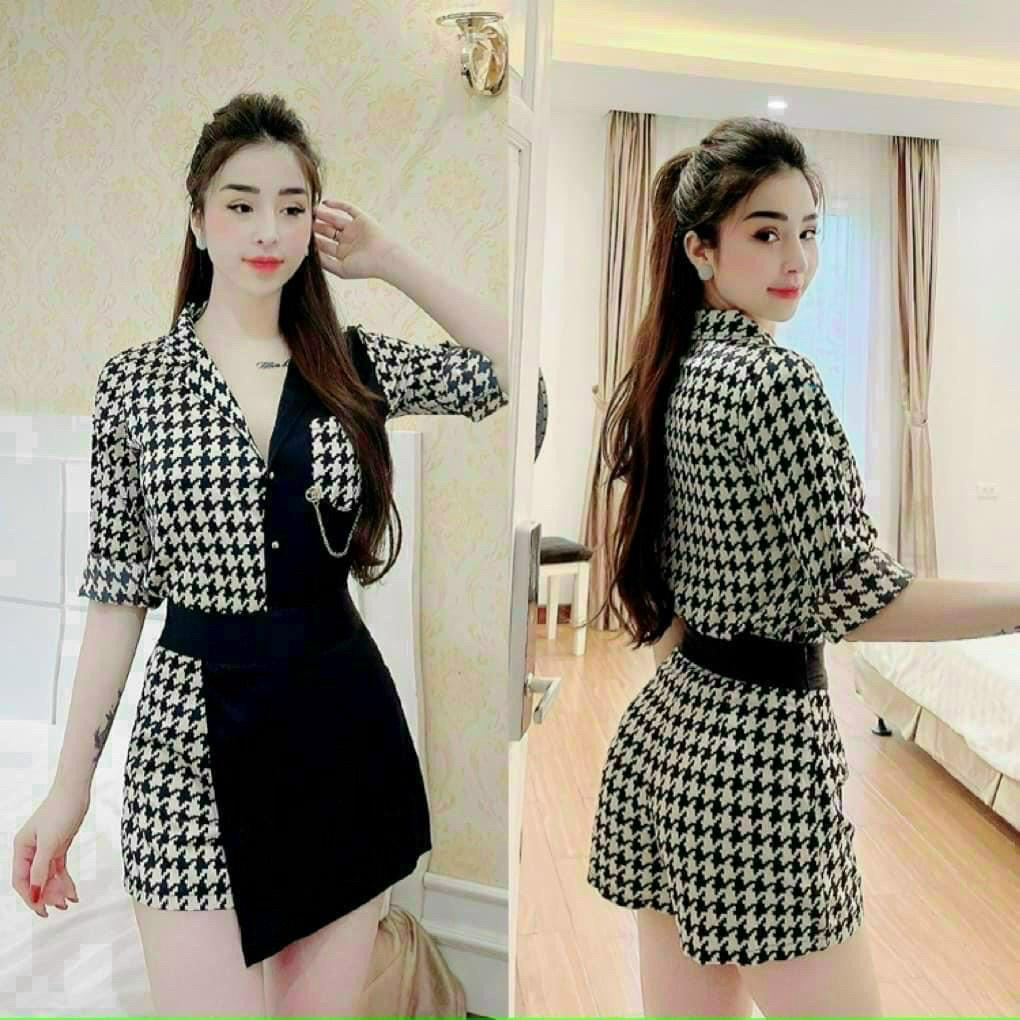 Sét Bộ nữ áo Vest Croptop Mix Chân Váy Kẻ Thời Trang cao cấp phá cách việt DSS963