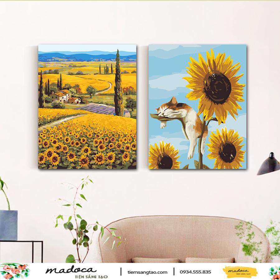 Tranh sơn dầu số hóa tự tô màu Hoa Hướng Dương (có khung 40x50cm)