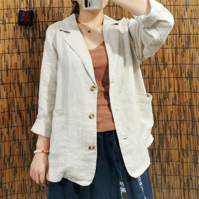 Áo vest blazer Linen nữ dáng lửng tay lỡ túi hộp, thời trang phong cách trẻ, chất liệu linen tự nhiên Đũi Việt DV03
