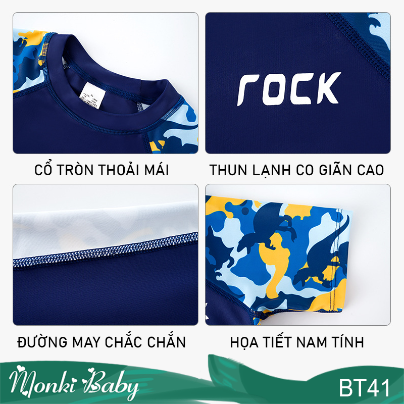 Bộ bơi bé trai 2 mảnh size vừa và lớn, chống nắng nhanh khô, họa tiết thời trang nam tính, chất thun bơi lạnh co giãn cao, dễ chịu thoải mái khi vận động dưới nước | BT41