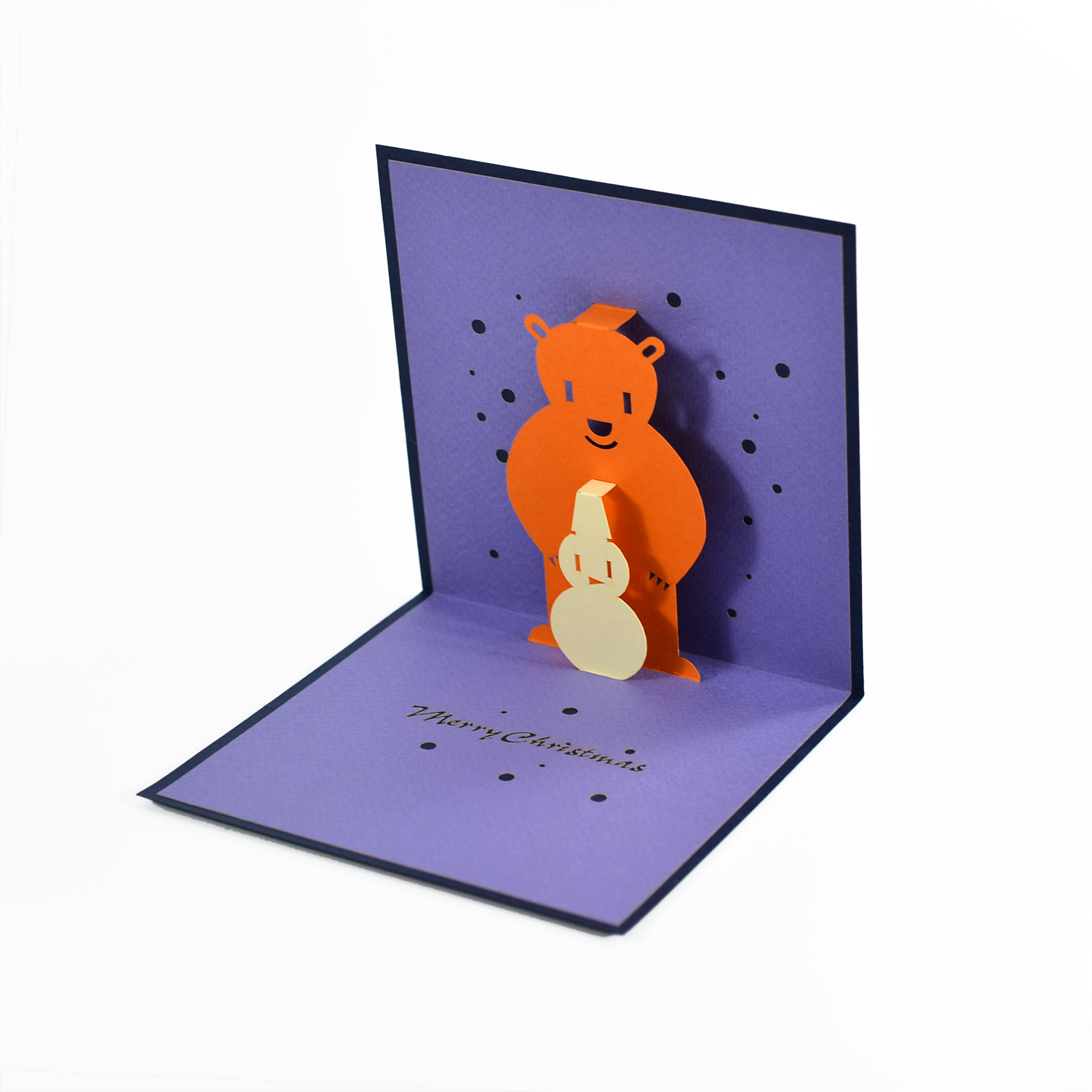 Thiệp nổi 3D handmade Merry Christmas - Chú gấu cùng người tuyết CN041