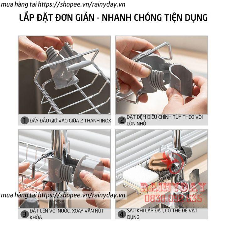 Giá khay inox để đựng đồ rẻ rửa bát chén miếng xà phòng gắn treo vòi nước bồn chậu nhà bếp