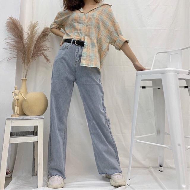 QUẦN JEANS ỐNG RỘNG DÁNG DÀI LƯNG CAO- hình thật chính chủ