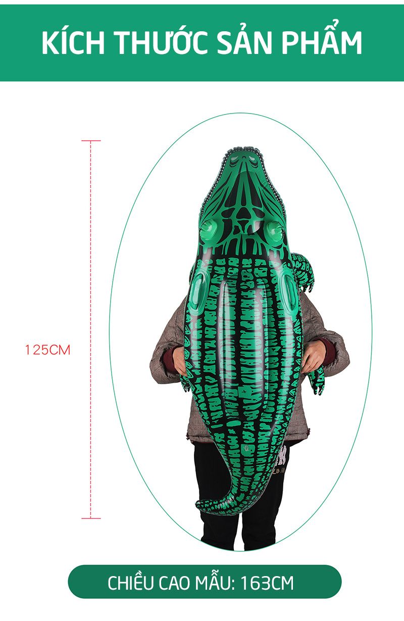 Phao bơi hình dáng cá sấu có tay cầm 125cmx40cm Sportslink