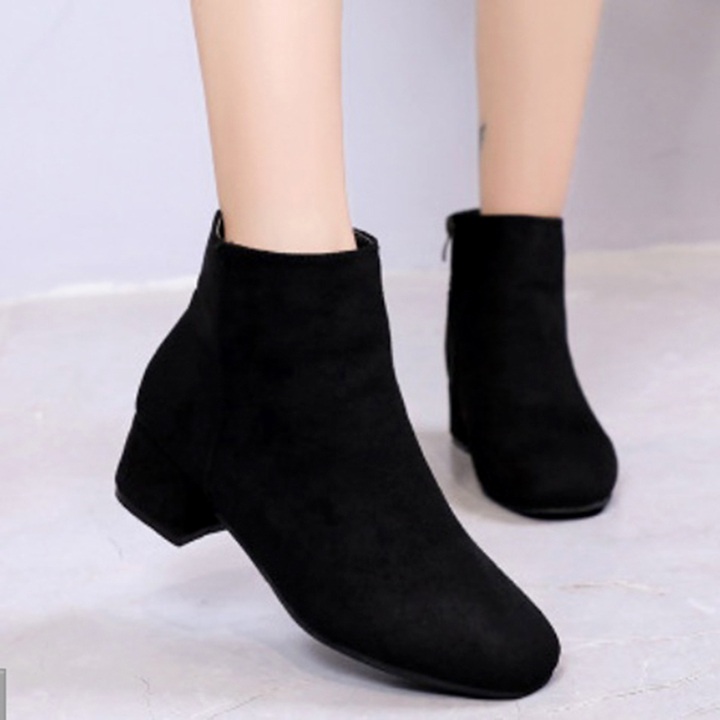 Giày boots ống da lộn đế vuông mũi vuông, giày bốt nữ S128