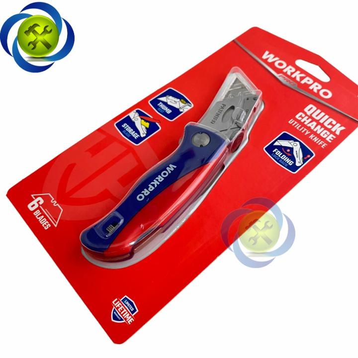 Dao rọc cáp Workpro WP211006 gấp gọn thân nhựa thay lưỡi nhanh